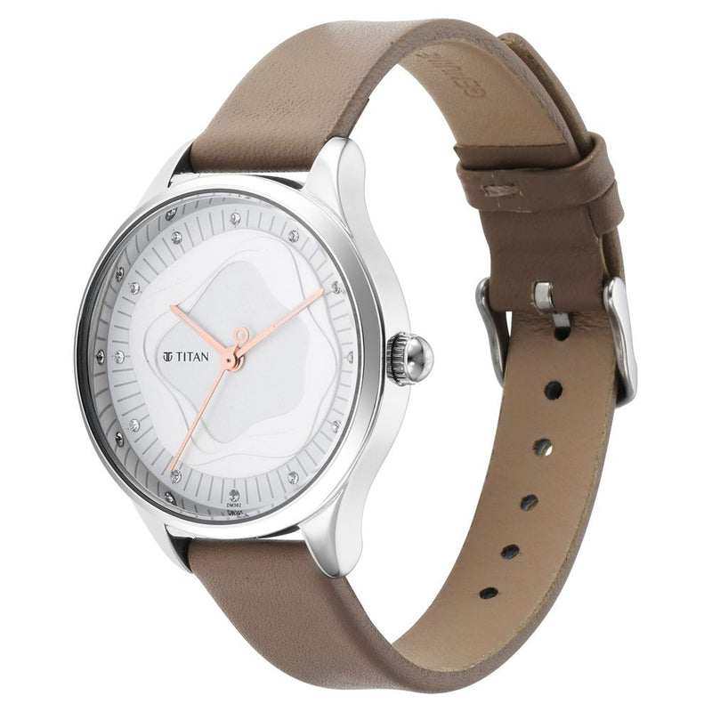 Titan Wander White Dial Analog Leather Strap watch for Women