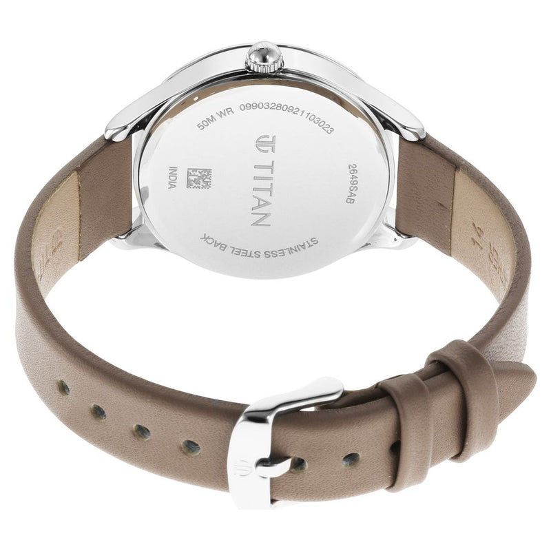 Titan Wander White Dial Analog Leather Strap watch for Women