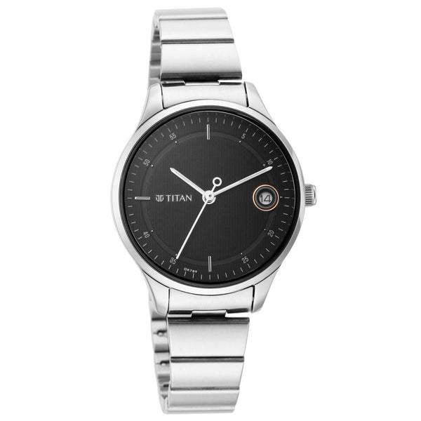 Titan Workwear Black Dial Women Watch With Stainless Steel Strap