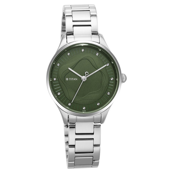 Titan Wander Green Dial Analog Stainless Steel Strap Watch for Women