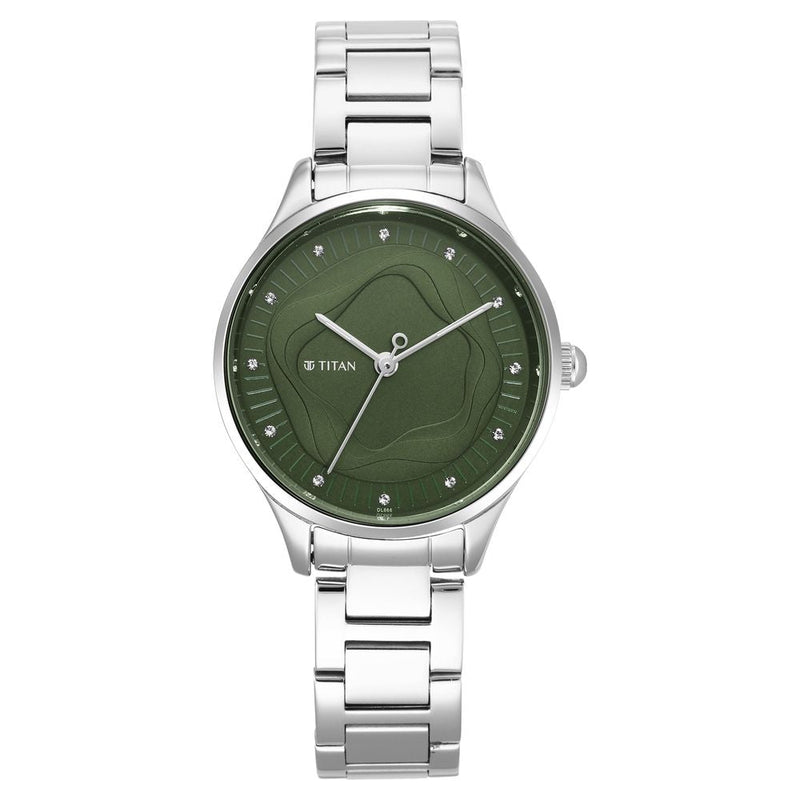 Titan Wander Green Dial Analog Stainless Steel Strap Watch for Women