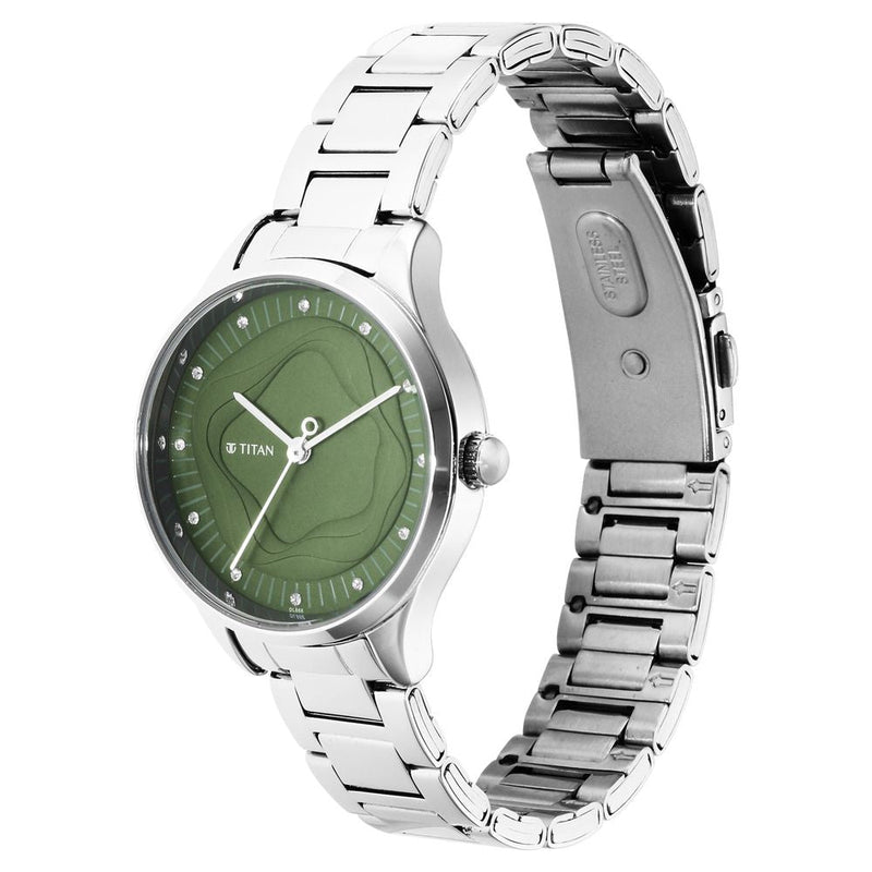 Titan Wander Green Dial Analog Stainless Steel Strap Watch for Women