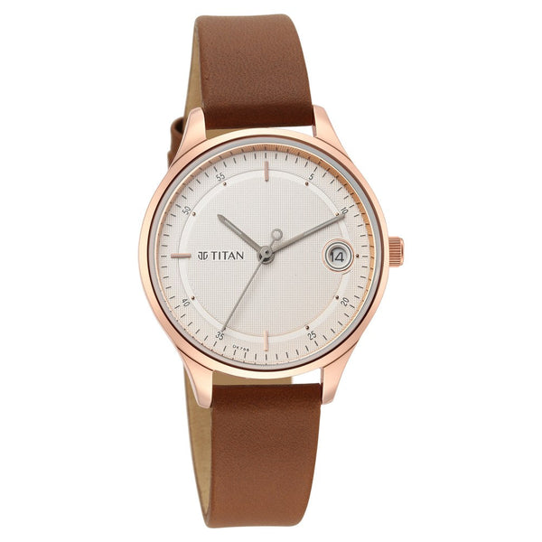 Titan Workwear Silver Dial Women Watch With Leather Strap