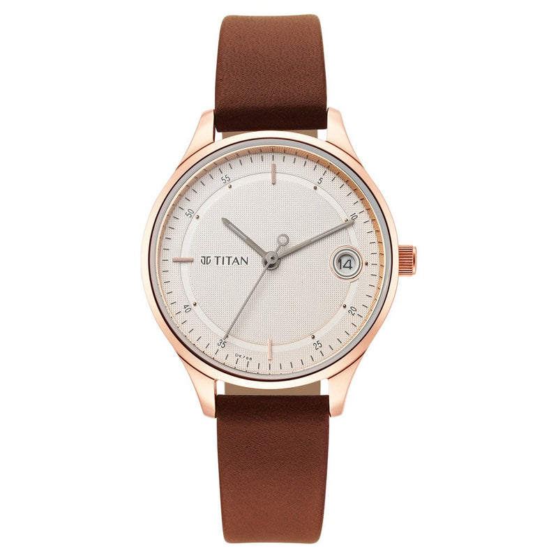 Titan Workwear Silver Dial Women Watch With Leather Strap