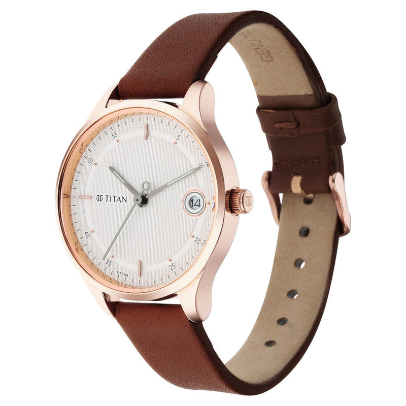 Titan Workwear Silver Dial Women Watch With Leather Strap