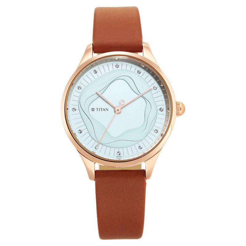 Titan Wander Blue Dial Analog Leather Strap Watch for Women