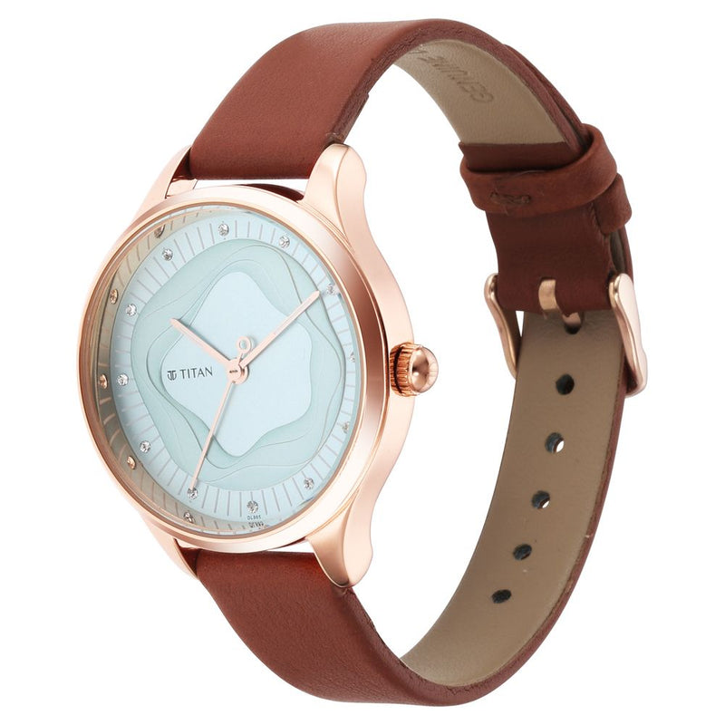 Titan Wander Blue Dial Analog Leather Strap Watch for Women