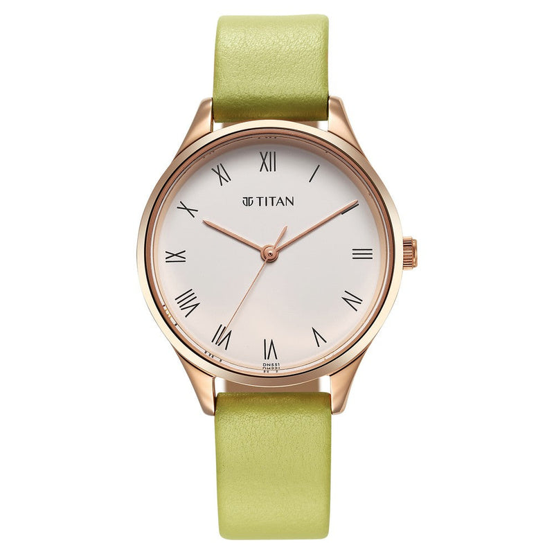 Titan Workwear White Dial Green Leather Strap watch for Women