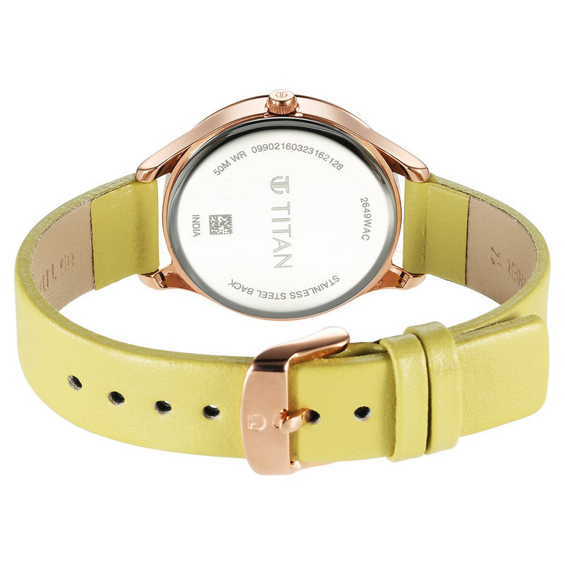 Titan Workwear White Dial Green Leather Strap watch for Women