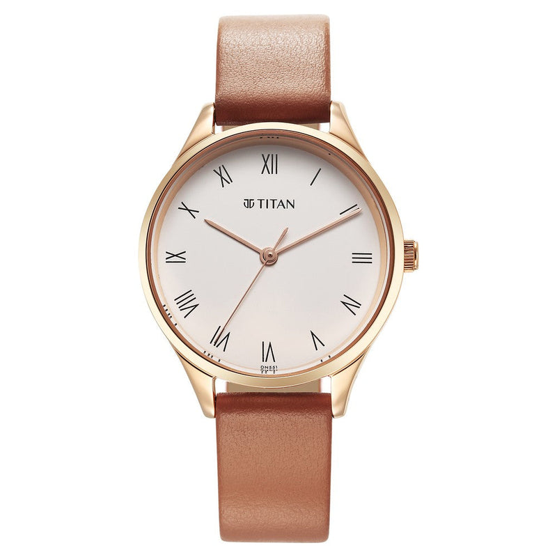 Titan Workwear White Dial Leather Strap Watch for Women