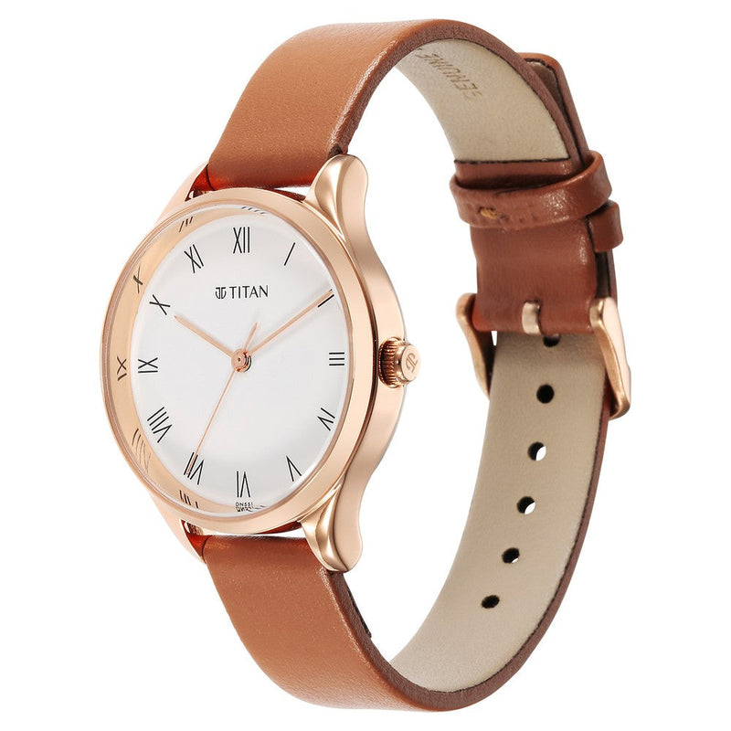 Titan Workwear White Dial Leather Strap Watch for Women