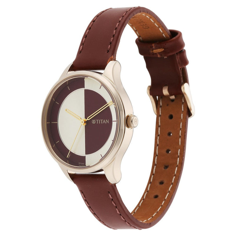 Titan Yin & Yang Red Dial Analog Leather Strap Watch for Women