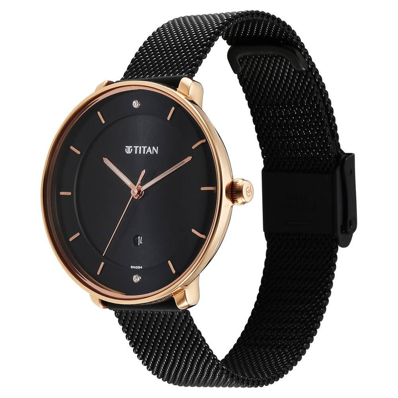 Titan Noir Black Dial Analog Stainless Steel Strap watch for Women