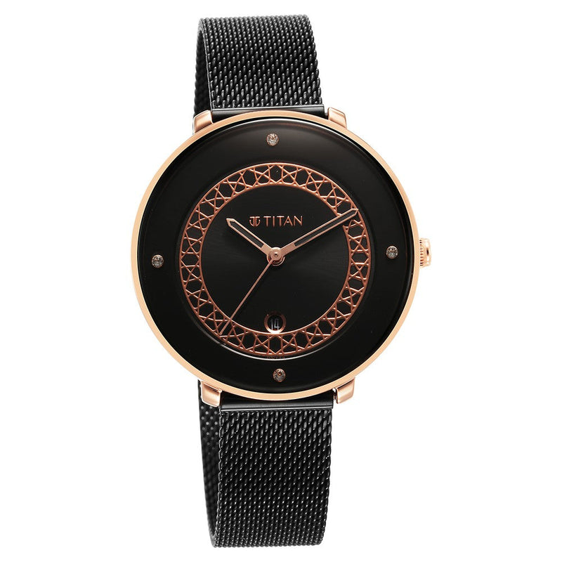 Titan Marhaba Black Dial Analog Stainless Steel Strap watch for Women