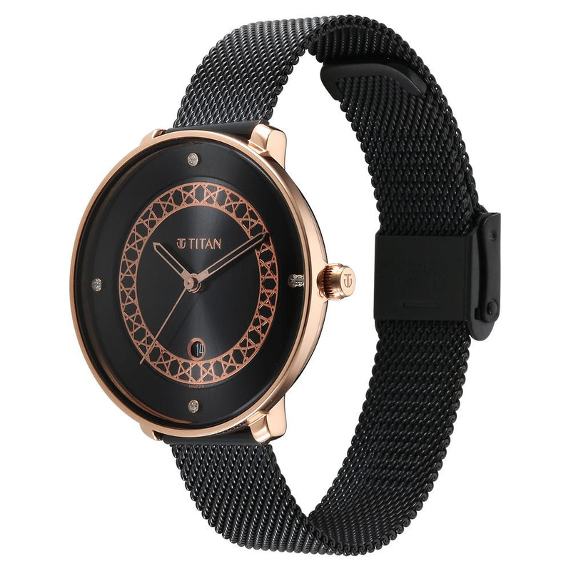 Titan Marhaba Black Dial Analog Stainless Steel Strap watch for Women