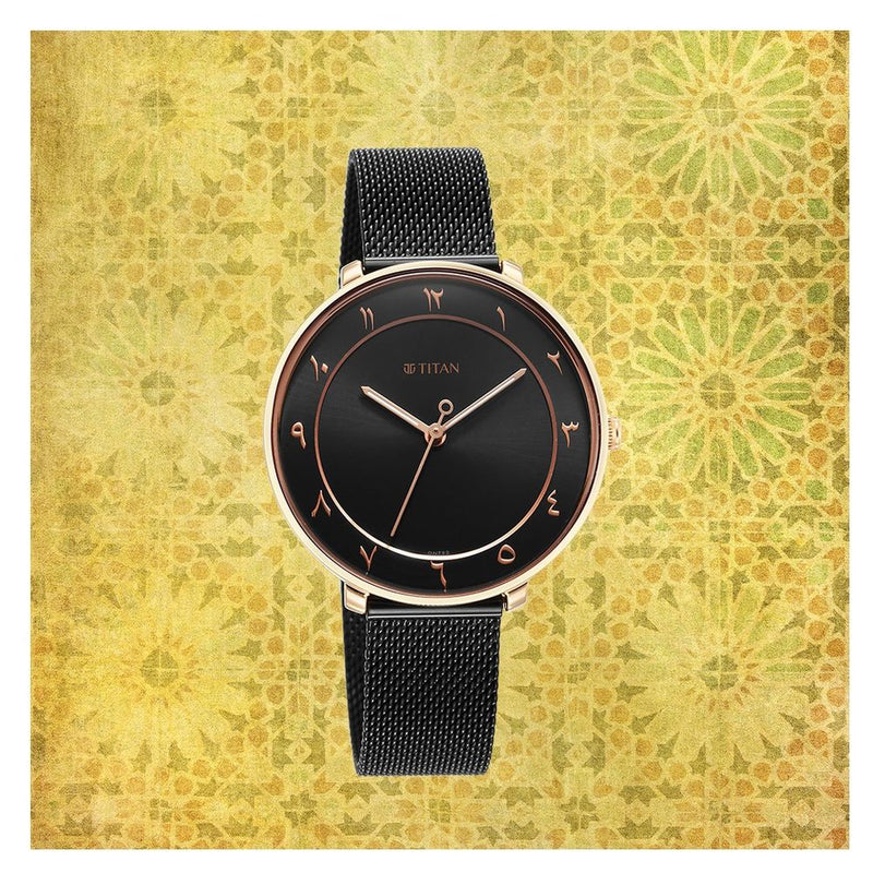 Titan Marhaba Black Dial Women Watch With Stainless Steel Strap