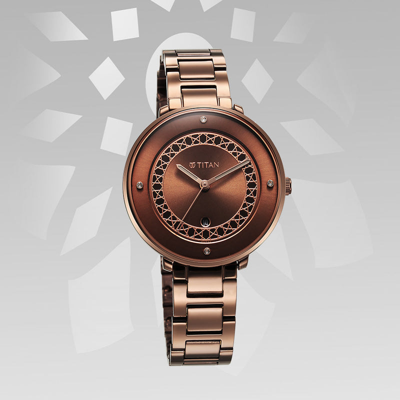 Titan Marhaba Brown Dial Analog Stainless Steel Strap watch for Women