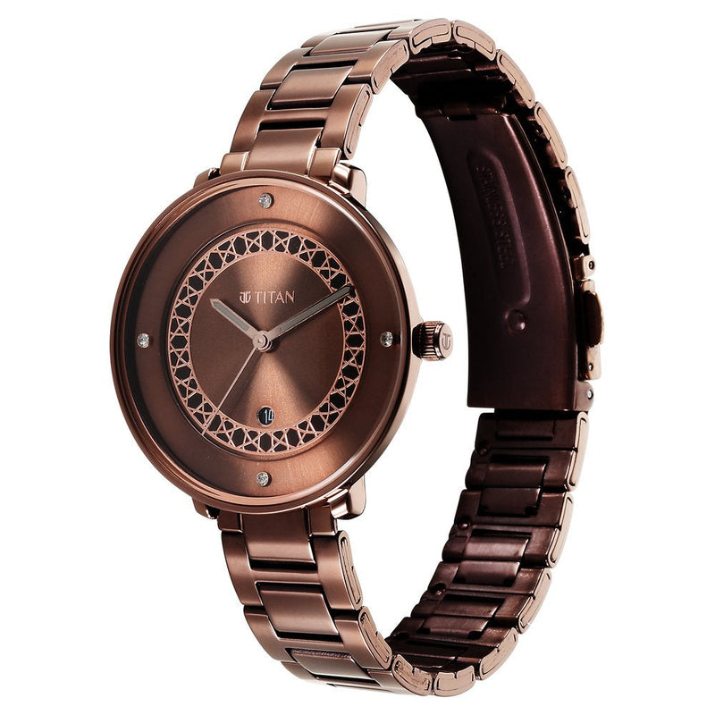 Titan Marhaba Brown Dial Analog Stainless Steel Strap watch for Women