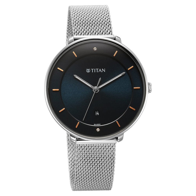 Titan Noir Blue Dial Analog Stainless Steel Strap Watch for Women