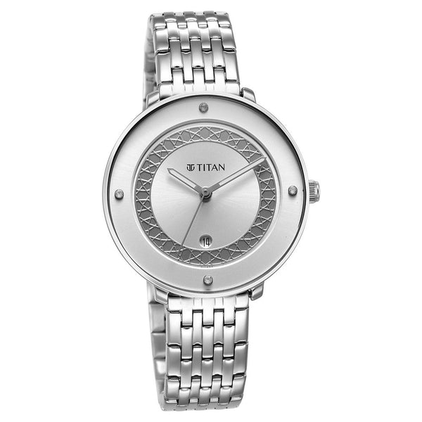 Titan Marhaba Silver white Dial Analog Stainless Steel Strap watch for Women