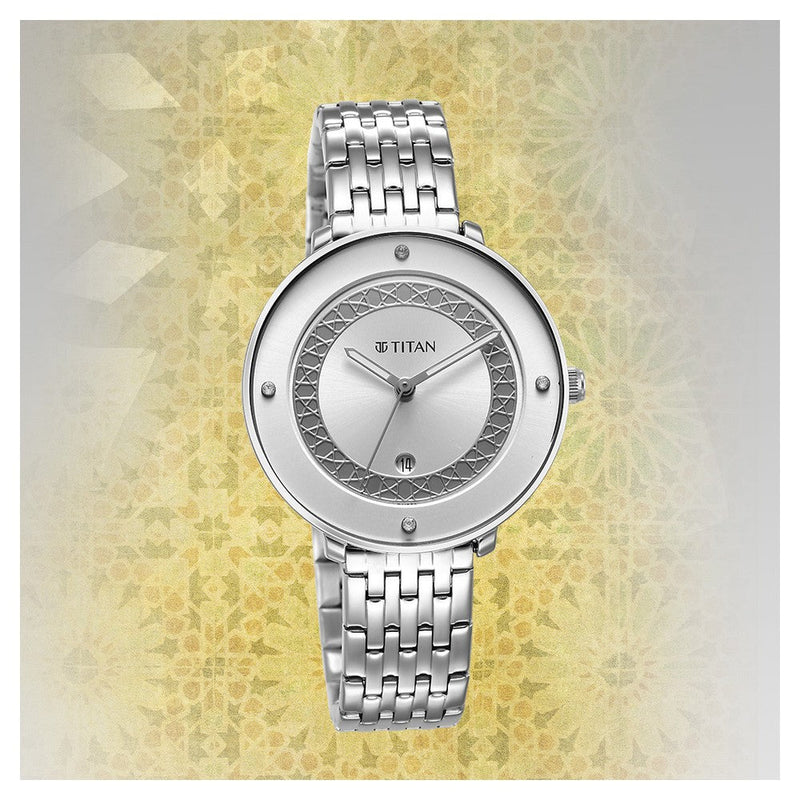 Titan Marhaba Silver white Dial Analog Stainless Steel Strap watch for Women