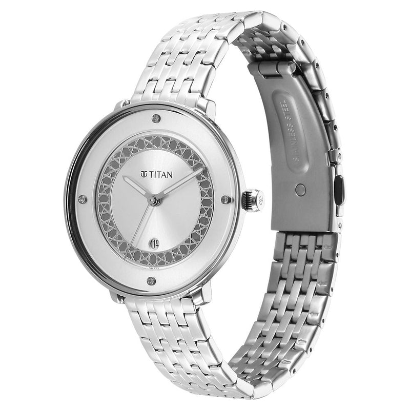 Titan Marhaba Silver white Dial Analog Stainless Steel Strap watch for Women