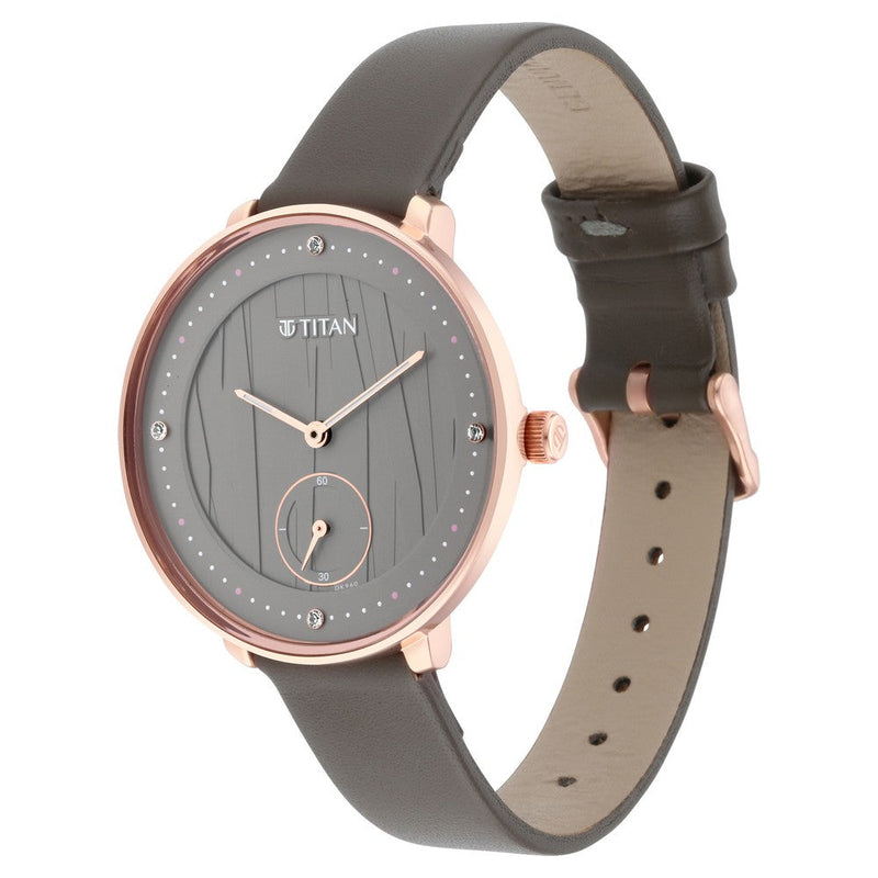 Titan Workwear Black Dial Women Watch With Leather Strap