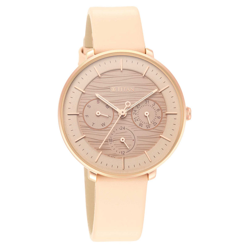 Titan Workwear Rose Gold Dial Analog Leather Strap Watch for Women