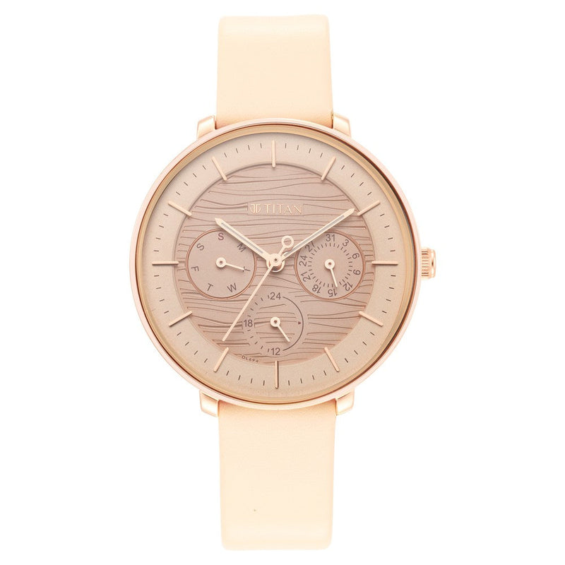 Titan Workwear Rose Gold Dial Analog Leather Strap Watch for Women