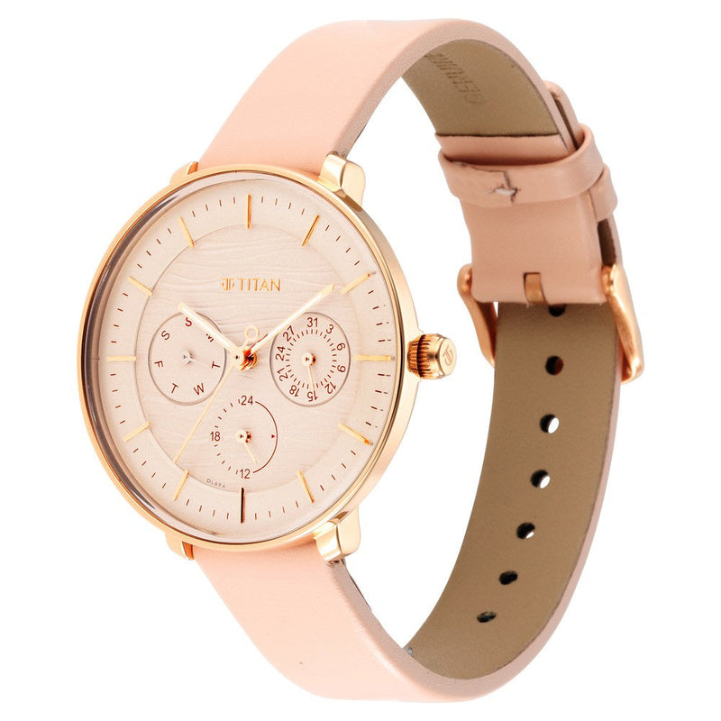 Titan Workwear Rose Gold Dial Analog Leather Strap Watch for Women