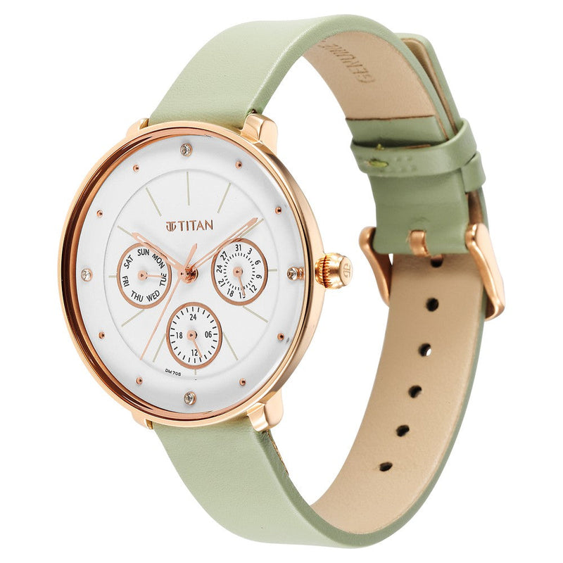 Titan Neo White Dial Analog Leather Strap Watch for Women