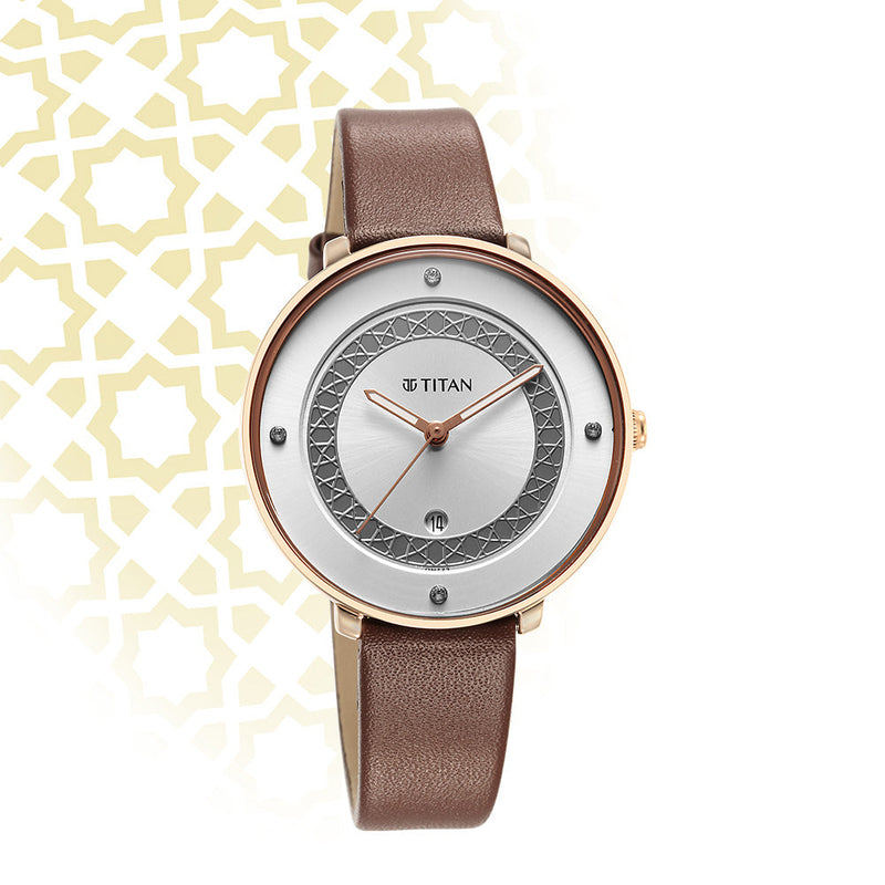 Titan Marhaba Silver white Dial Analog Leather Strap watch for Women