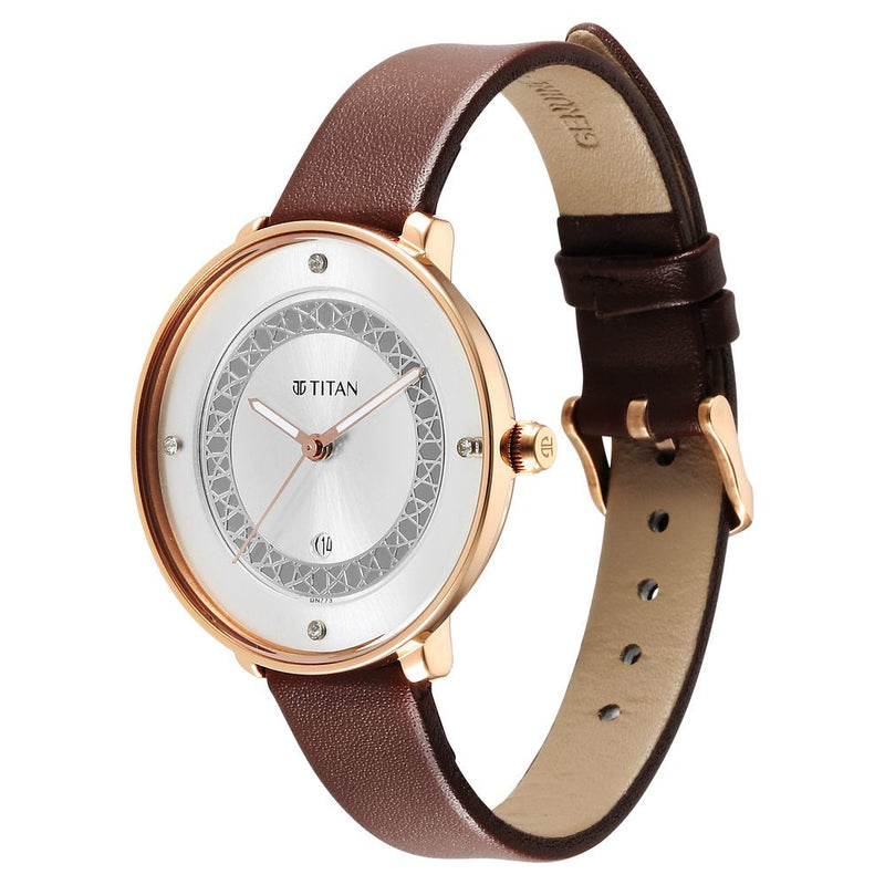 Titan Marhaba Silver white Dial Analog Leather Strap watch for Women