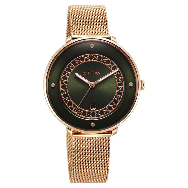 Titan Marhaba Green Dial Analog Stainless Steel Strap watch for Women