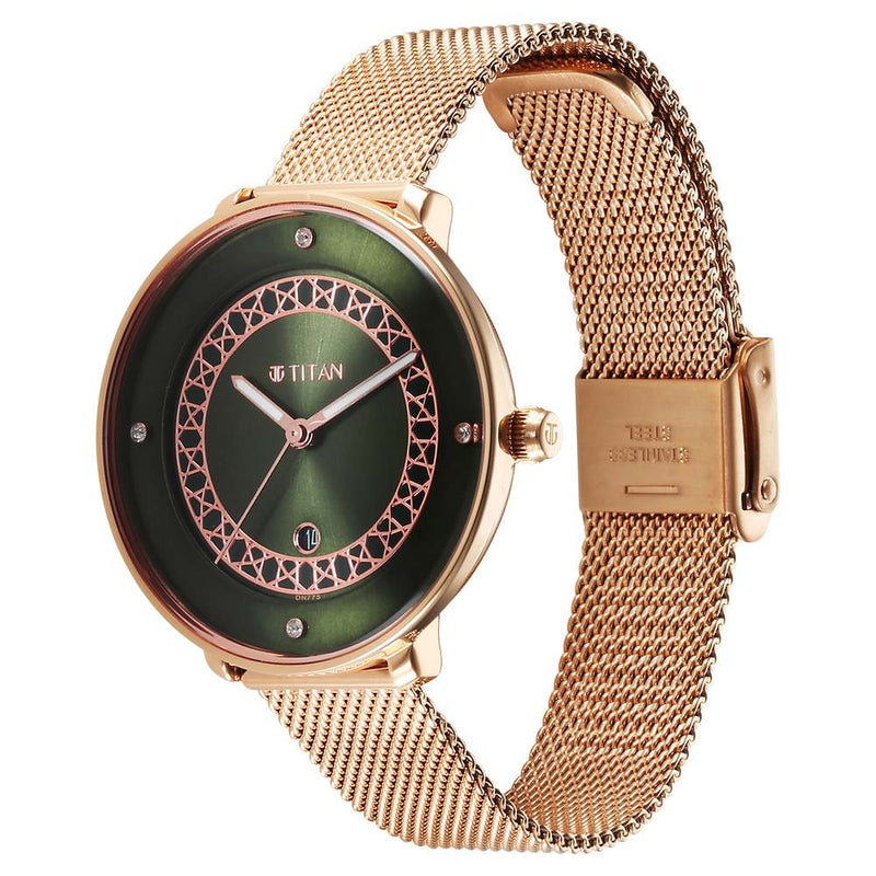 Titan Marhaba Green Dial Analog Stainless Steel Strap watch for Women