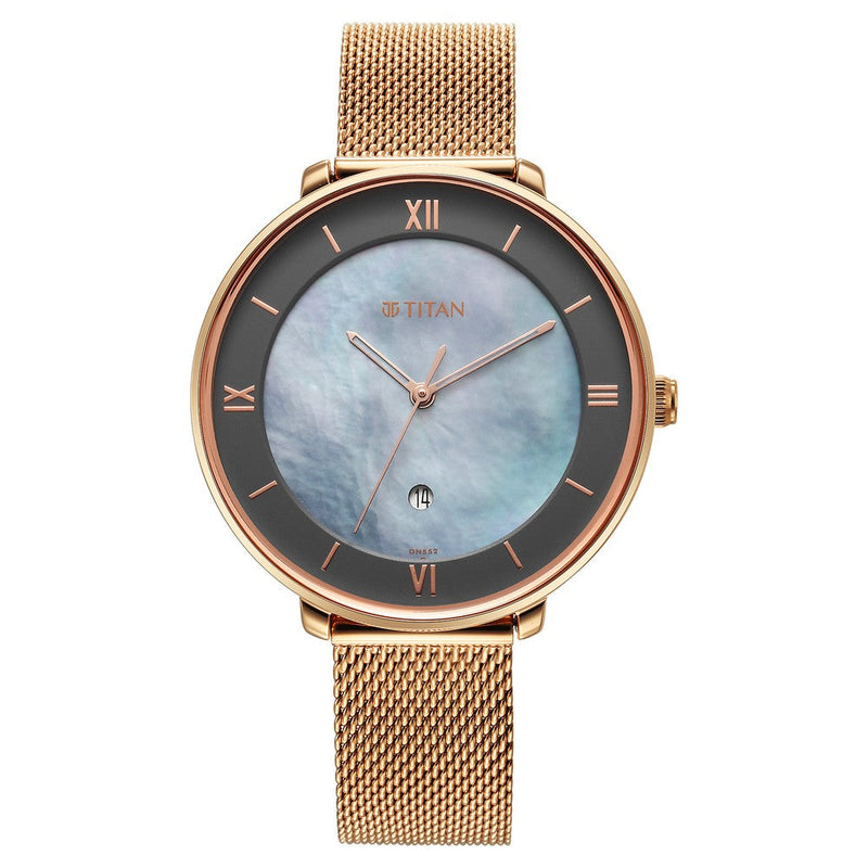 Titan Workwear Mother Of Pearl Dial Analog with Date Stainless Steel Strap watch for Women