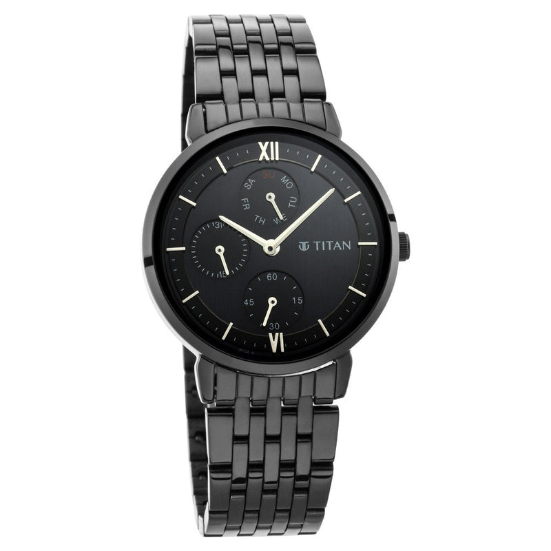 Titan Workwear Black Dial Women Watch With Metal Strap