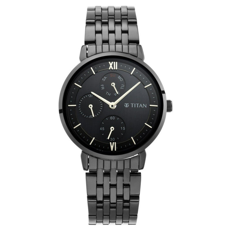 Titan Workwear Black Dial Women Watch With Metal Strap