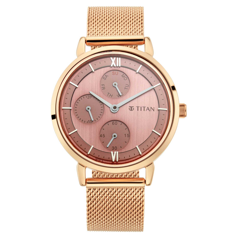 Titan Workwear Rose Gold Dial Multi Metal Strap watch for Women