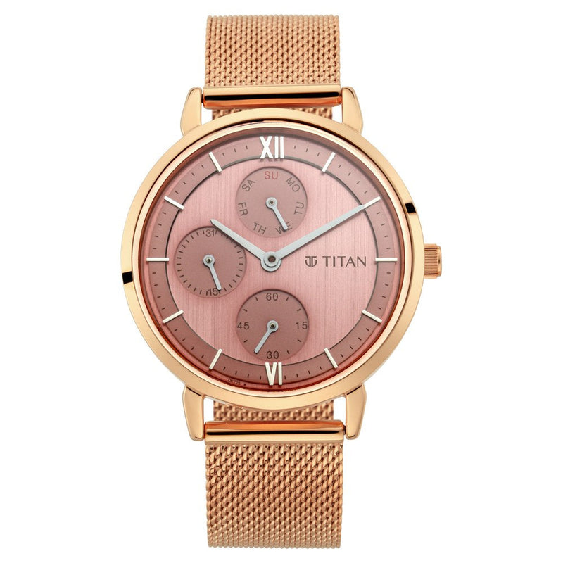 Titan Workwear Rose Gold Dial Multi Metal Strap watch for Women