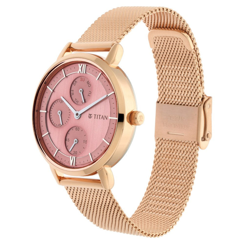 Titan Workwear Rose Gold Dial Multi Metal Strap watch for Women