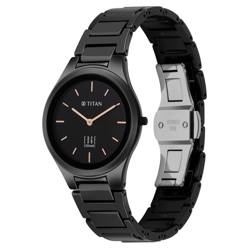 Titan Edge Ceramic Black Dial Analog Ceramic Strap watch for Women