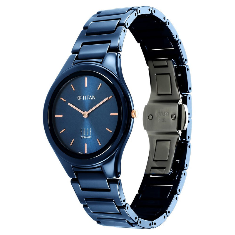 Titan Edge Ceramic Blue Dial Analog Ceramic Strap watch for Women