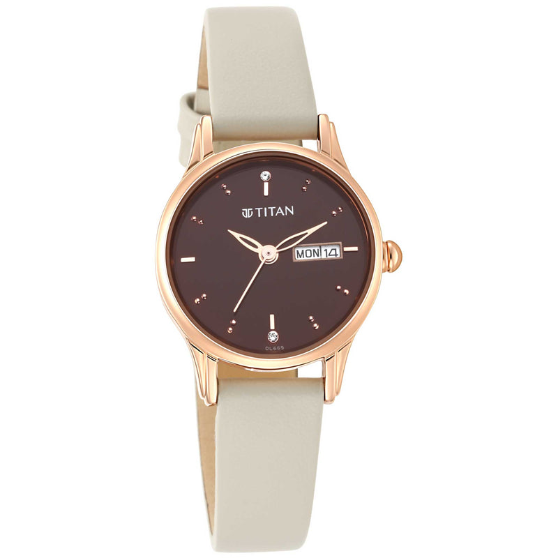 Titan Lagan Brown Dial Analog Leather Strap Watch for Women