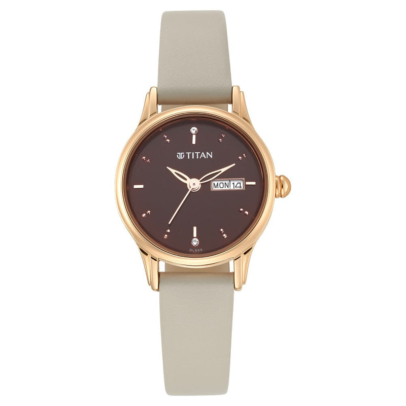 Titan Lagan Brown Dial Analog Leather Strap Watch for Women