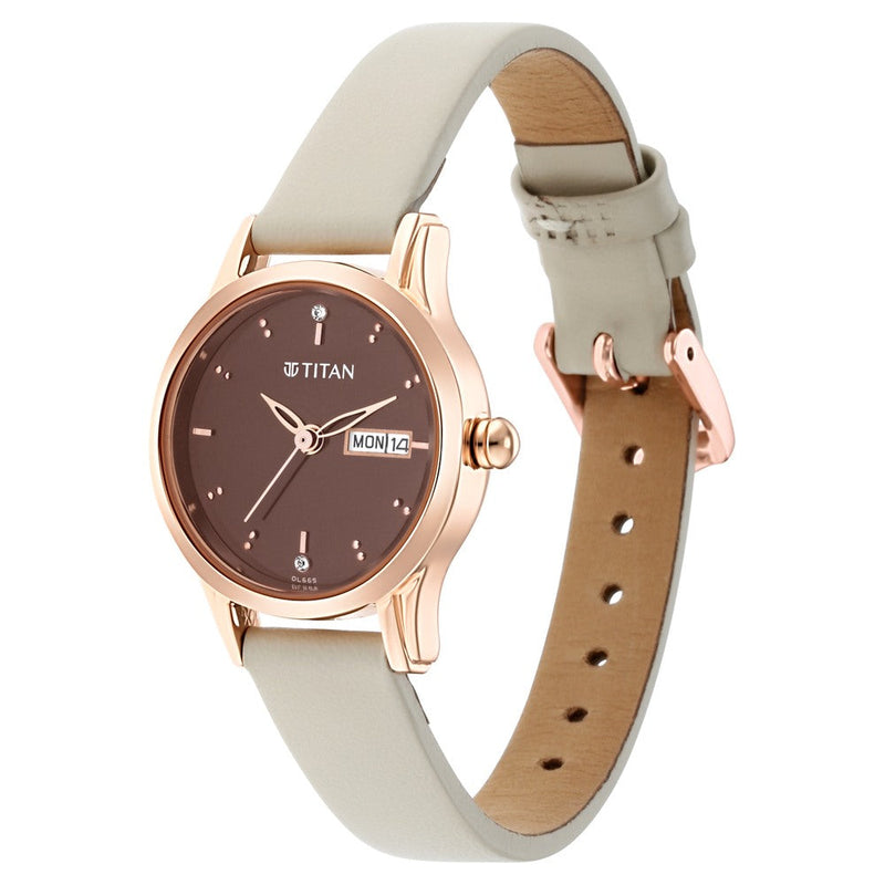 Titan Lagan Brown Dial Analog Leather Strap Watch for Women