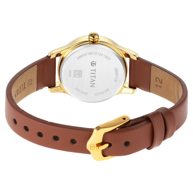 Titan Lagan White Dial Analog with Day and Date Leather Strap Watch for Women