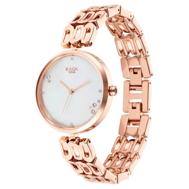 Titan Raga Chic Mother Of Pearl Dial Women Watch With Metal Strap