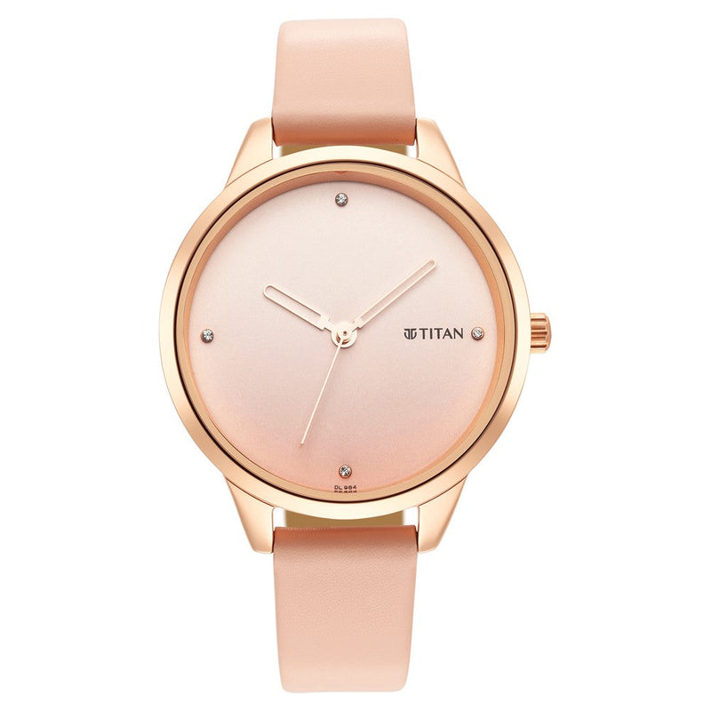 Titan Pastel Dreams Pink Dial Analog Leather Strap watch for WoMen