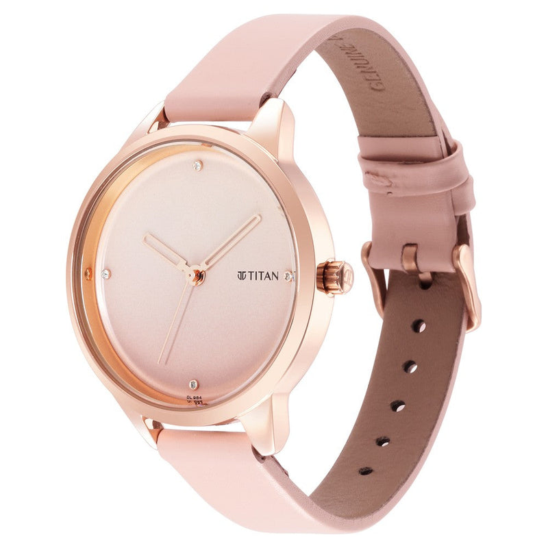 Titan Pastel Dreams Pink Dial Analog Leather Strap watch for WoMen